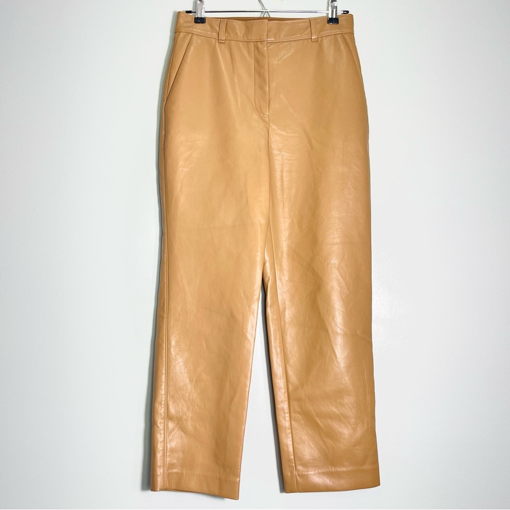 ARITZIA BABATON Women's Tan Faux Leather Pants Tapered Leg Size 6